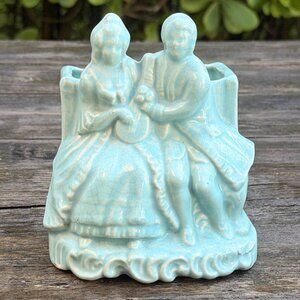 Vintage Cameron Clay Light Blue Victorian Courting Lady & Gentleman Planter USA